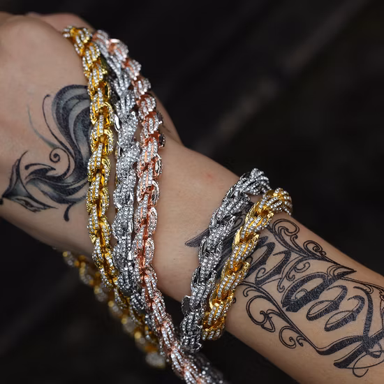 Bijoux en alliage occidental, chaîne à corde torsadée, 3 couleurs, Bracelets cubains